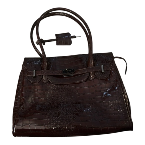 Handbags - Elegant Brown Crocodile-Embossed Women's Bag